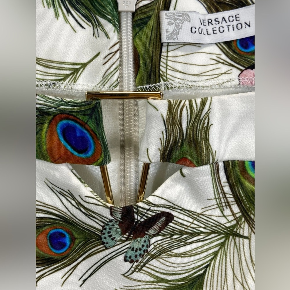 Versace Strapless Dress with Peacock and Butterfly Print 38 2 Small $890 - Picture 6 of 7